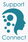 Support Connect logo showing a green silhouette of a head with connecting circles in its brain